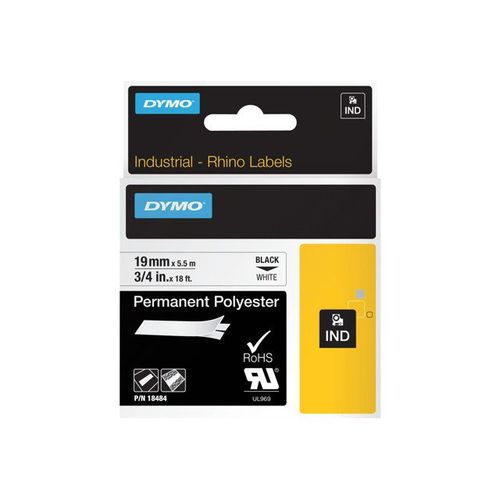 DYMO Rhino - Ruban de polyester permanent - noir sur blanc - Roll (1.9 cm x 5.5 m) 1 rouleau(x) - pour Rhino 4200, 6000, 6000 Hard Case Kit