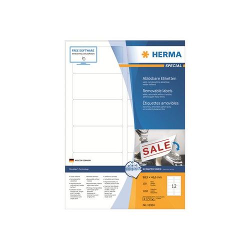 HERMA Special - Étiquettes en papier mates autocollantes amovibles - blanc - 88.9 x 46.6 mm 1200 étiquette(s) ( 100 feuille(s) x 12 )