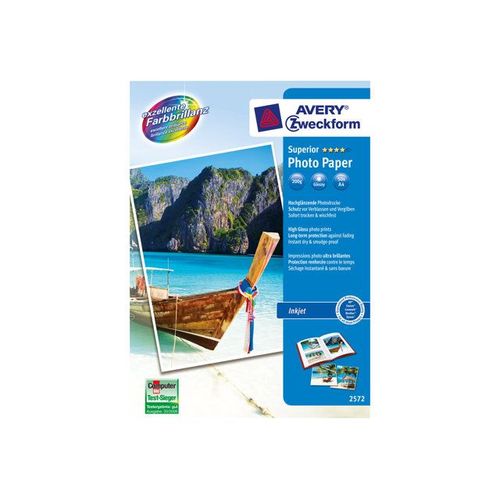 Avery Zweckform Superior Inkjet Photo Paper 2572 - Papier photo glacé - blanc - A4 (210 x 297 mm) - 200 g/m² - 50 feuille(s)