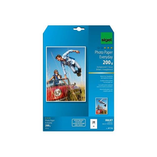 Sigel InkJet Everyday plus Photo Paper IP710 - Papier photo brillant - blanc - A4 (210 x 297 mm) - 200 g/m² - 20 feuille(s)