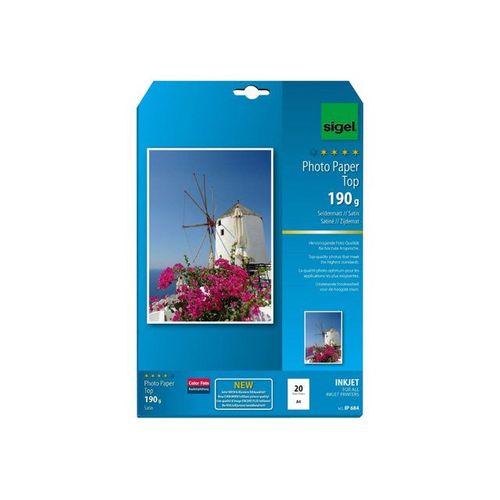 Sigel InkJet Top Photo Paper IP684 - Papier photo satiné - blanc brillant - A4 (210 x 297 mm) - 190 g/m² - 20 feuille(s)