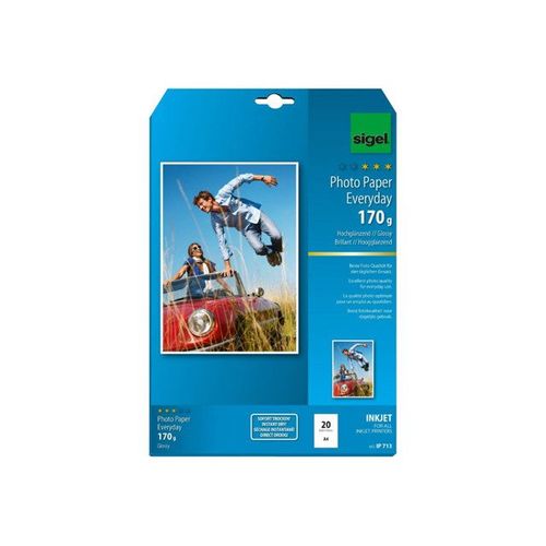 Sigel InkJet Everyday plus Photo Paper IP713 - Papier photo brillant - blanc - A4 (210 x 297 mm) - 170 g/m² - 20 feuille(s)