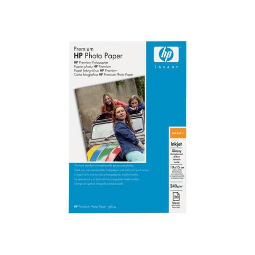 HP Premium - Papier photo brillant - 100 x 150 mm 20 feuille(s) - pour Deskjet 2050 J510, 3050 J610; Envy 100 D410, 11X D411; Photosmart 7510 C311
