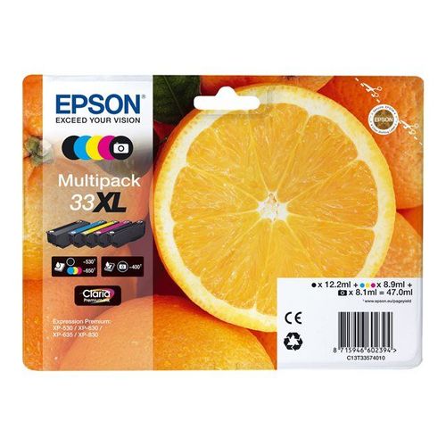 Epson 33XL Multipack - Pack de 5 - noir, jaune, cyan, magenta, photo noire - originale - blister - cartouche d'encre - pour Expression Home XP-635, 830; Expression Premium XP-530, 540, 630, 635...