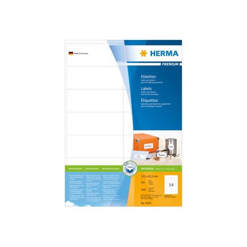 HERMA Premium - Étiquettes en papier plastifiées mates autocollantes permanentes - blanc - 105 x 42.3 mm 2800 étiquette(s) ( 200 feuille(s) x 14 )