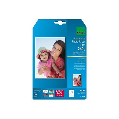 Sigel InkJet Ultra Photo Paper IP706 - Papier photo brillant - blanc brillant - 130 x 180 mm - 260 g/m² - 18 feuille(s)