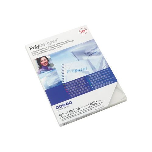 GBC PolyClearView - A4 (210 x 297 mm) - 450 microns givré transparent - 50 unités couverture à reliure - pour CombBind ibiMaster 250e