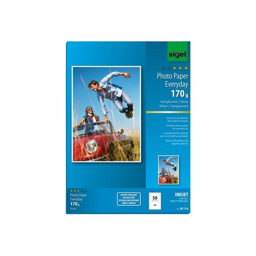 Sigel InkJet Everyday plus Photo Paper IP714 - Papier photo brillant - blanc - A4 (210 x 297 mm) - 170 g/m² - 50 feuille(s)