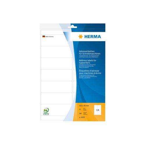 HERMA - Étiquettes d'adresse en papier mat autocollant permanent perforé - blanc - 102 x 38 mm 280 étiquette(s) ( 20 feuille(s) x 14 )