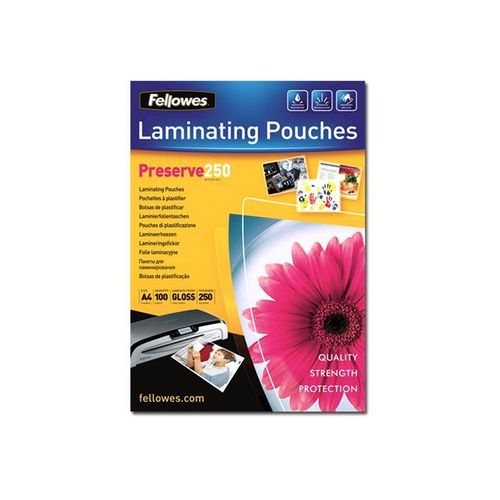 Fellowes Laminating Pouches Preserve 250 Micron - 250 microns pack de 100 - brillant - transparent - A4 (210 x 297 mm) pochettes plastifiées