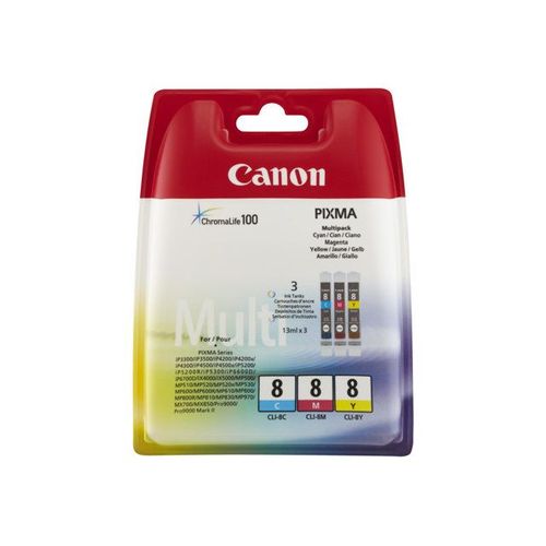 Canon CLI-8 Multipack - Pack de 3 - jaune, cyan, magenta - originale - réservoir d'encre - pour PIXMA iP6600D, iP6700D, Pro9000, Pro9000 Mark II