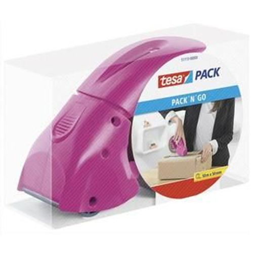 Tesa Pack N Go Dévidoir Rose Rechargeable + 1 Adhésif En Polypropylène 54 Microns H50 Mm X L66 M Havane