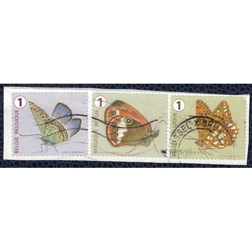 Belgique Lot De 3 Oblitérés Used Butterfly Papillons Sur Fragment Su