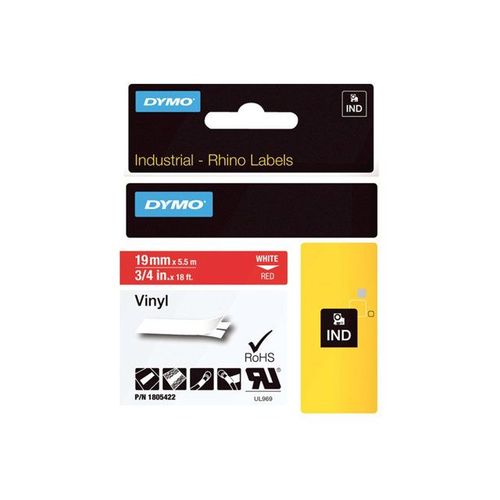DYMO Rhino Coloured Vinyl - Bande vinyle adhésive permanente - blanc sur rouge - Roll (1.9 cm x 5.5 m) 1 rouleau(x) - pour DYMO ILP219; Rhino 1000, 4200, 5000, 5200, 6000; RhinoPRO 1000, 3000...