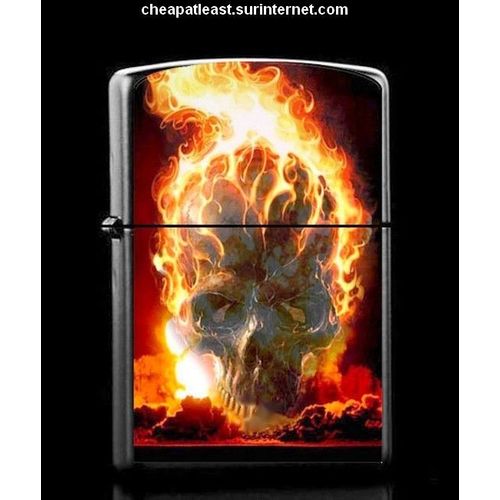 Briquet Tempête À Essence "Tête De Mort Crane En Flamme" Réplique De Zippo Burning Flaming Skull