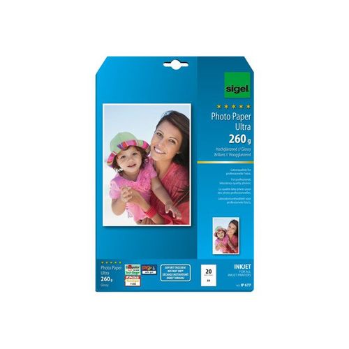 Sigel InkJet Ultra Photo Paper IP677 - Papier photo brillant - blanc brillant - A4 (210 x 297 mm) - 260 g/m² - 20 feuille(s)