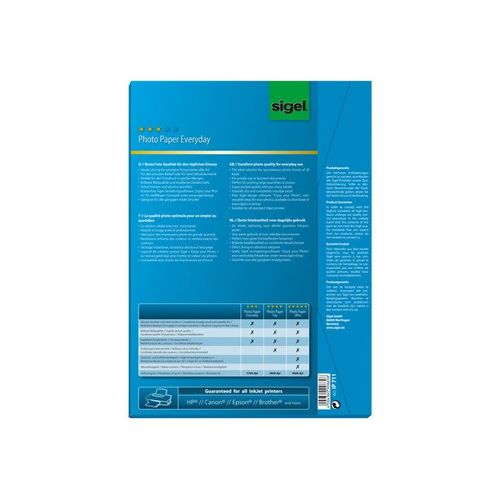 Sigel InkJet Everyday plus Photo Paper IP711 - Papier photo brillant - blanc - A4 (210 x 297 mm) - 200 g/m² - 50 feuille(s)
