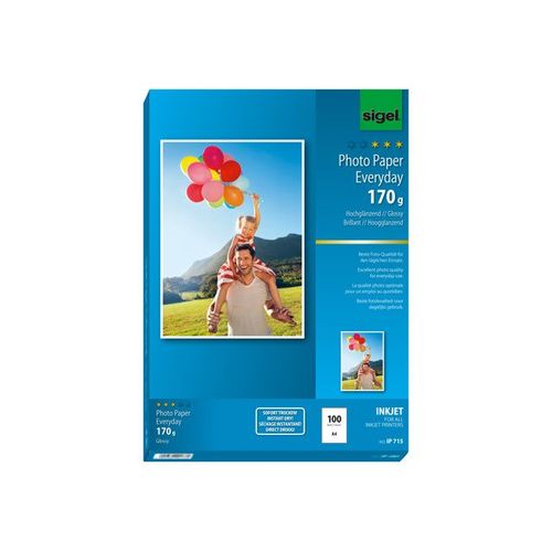 Sigel InkJet Everyday plus Photo Paper IP715 - Papier photo brillant - blanc - A4 (210 x 297 mm) - 170 g/m² - 100 feuille(s)