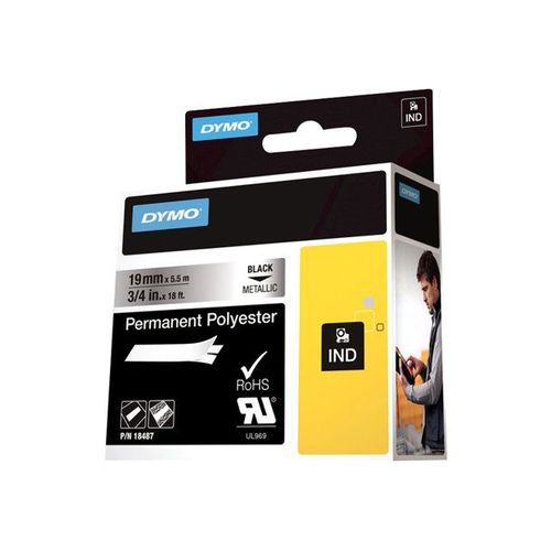 DYMO - Ruban de polyester métallisé permanent - noir sur argent - Roll (1.9 cm x 5.5 m) 1 rouleau(x) - pour Rhino 4200, 6000, 6000 Hard Case Kit; RhinoPRO 5000