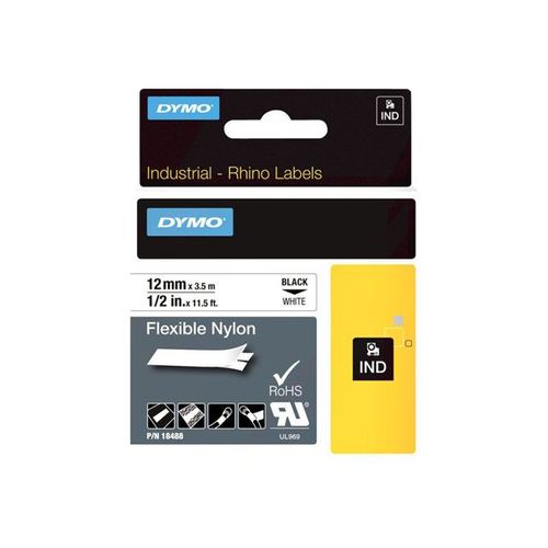 DYMO - Ruban en nylon flexible - noir sur blanc - Roll (1.2 cm x 3.5 m) 1 rouleau(x) - pour DYMO 1000 Plus; LabelMANAGER 100; Rhino 4200, 6000, 6000 Hard Case Kit; RhinoPRO 5000