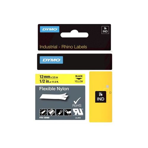DYMO - Ruban en nylon flexible - noir sur jaune - Roll (1.2 cm x 3.5 m) 1 rouleau(x) - pour Rhino 4200, 6000, 6000 Hard Case Kit; RhinoPRO 1000, 3000, 5000