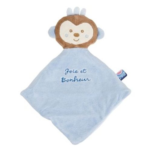 Petit Doudou Plat Singe Monkey Affe Jungle Bleu Ciel Marron Joie Et Bonheur Sucre D'orge Carré Triangle