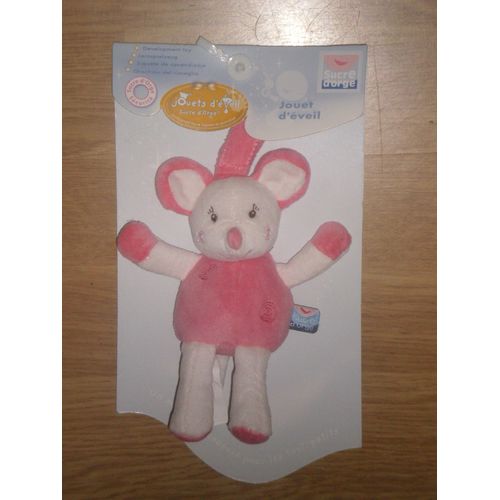 Doudou Peluche Cajou Jouet Souris Blanche Blanc Rose Mouse Maus Mause Grelot Attache Tétine Tutute Sucette Jouet D'éveil 16 Cm 