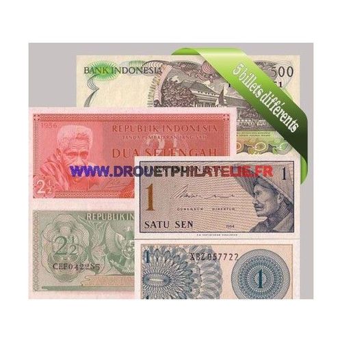 Indonesie 5 Billets De Banque Differents