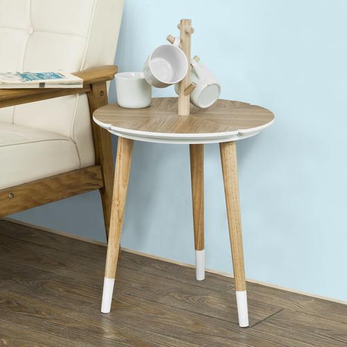 Sobuy® Fbt38-Wn Table Café Design Avec Support À Tasses Table D'appoint Ronde - 3 Pieds