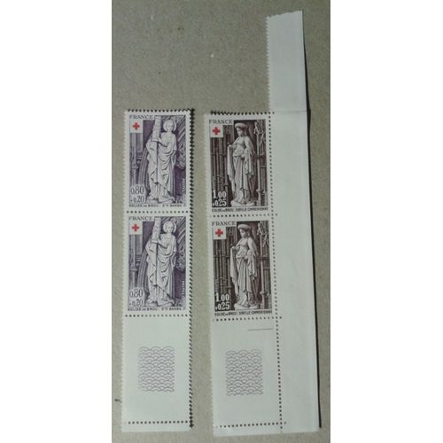 4 Timbres France 2 Blocs  De 2 Yvert Et Tellier N°1910 (Bord De Feuille) Et N°1911 (Coin De Feuille) Croix Rouge 1976 Sainte Barbe Et Sibylle Cimmerienne Neuf** Gomme Intacte