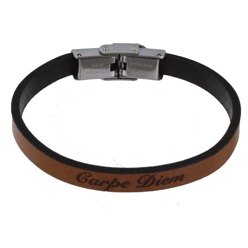 Les Poulettes Bijoux - Bracelet Enfant Cuir Marron Clair "Carpe Diem