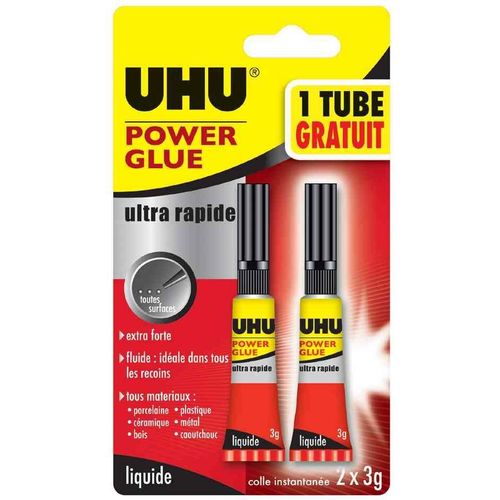 Uhu Colle Instantanée Power Glue Ultra Rapide Liquide 3 G + 1 Gratuit