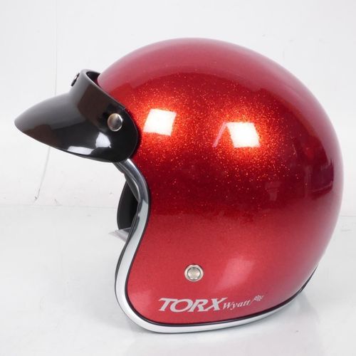 Casque Bol Jet Torx Wyatt Rouge Brillant Taille Xs Moto Scooter Custom