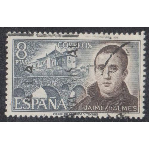 Timbre D'espagne N°1835 Y&t 8 P. Gris-Bleu Et Brun Hommes Célèbres J. Balmes