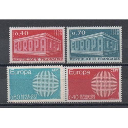 France 1969/1970: Lot De 2 Paires De Timbres Europa, N° 1598 Et 1599 Pour 1969 Et N° 1637 Et 1638 Pour 1970.