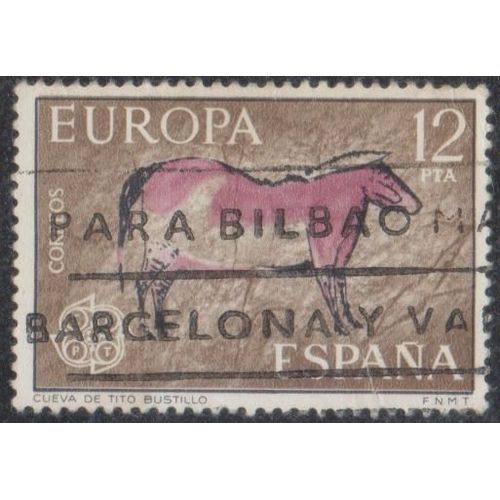 Timbre D'espagne N°1904 Y&t 12 P. Brun, Bleu, Noir Et Lilas-Rose Europa Peintures Rupestres Grotte De Tito Bustillo