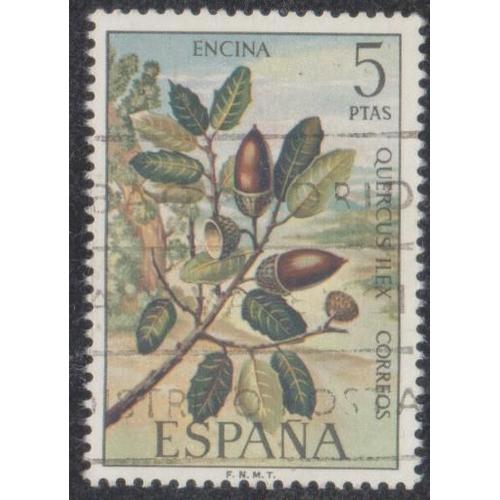 Timbre D'espagne N°1742 Y&t 5 P. Polychrome Arbustes En Fleur Quercus Ilex