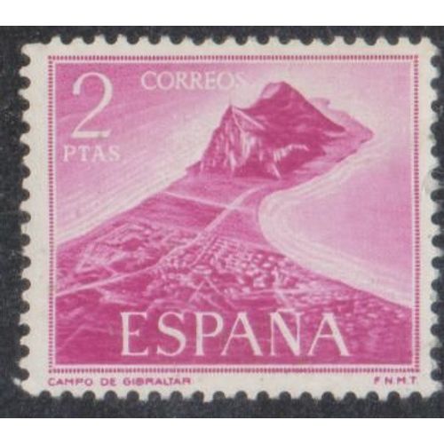 Timbre D'espagne N°1594 Y&t 2 P. Lilas-Rose Gibraltar Vues Du Rocher