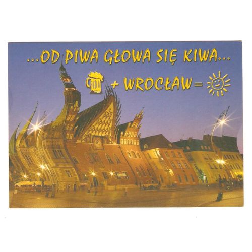 Poland Wroclaw Breslau Od Piwa Glowa Sie Kiwa Beer Postcard City Hall Humour Fun Bière Carte Postale Pologne