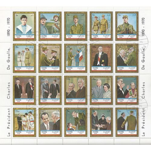 Bloc 20 Timbres "Le Président Charles De Gaulle 1890-1970" Fujeira Postage