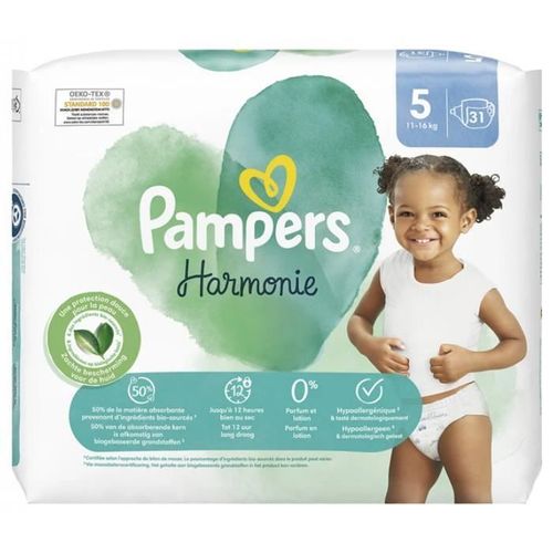 Pampers Harmonie Couches Taille 5 31 Couches 11 Kg - 16 Kg Protection Douce Pour La Peau Et Ingrédients D'origine Végétale