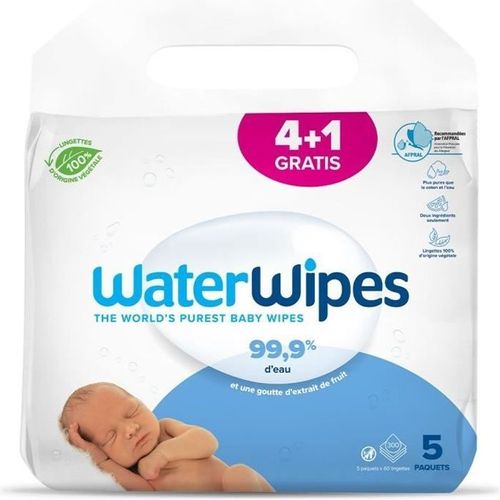 Lingettes Waterwipes - Pack Promotionnel 4+1 X60 - Lingettes Pour Bébé D'origine Végétale Et Compostables