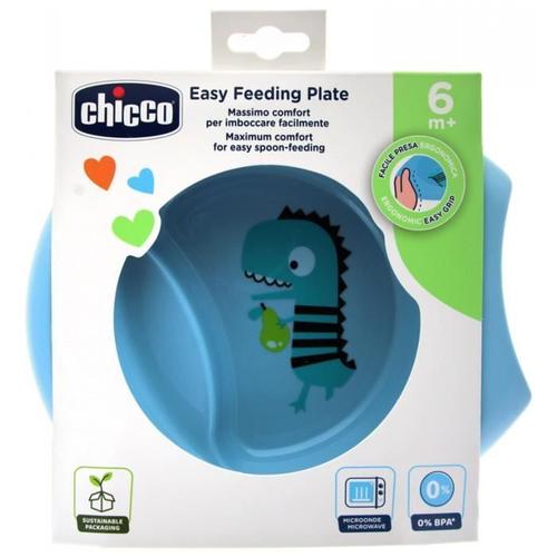 Chicco Assiette Creuse Décorée Avec Rebord - 6m+ (Modèle : Bleu)