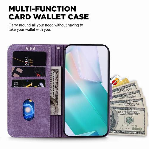 Étui Pour Tecno Phantom X Étui Portefeuille Tigre Mignon En Relief Flip Folio Housse De Support Carte De Poche - Violet