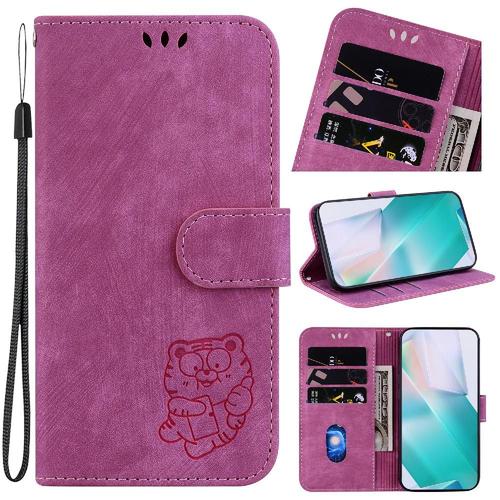 Étui Pour Tecno Phantom X Étui Portefeuille Tigre Mignon En Relief Flip Folio Housse De Support Carte De Poche - Rouge