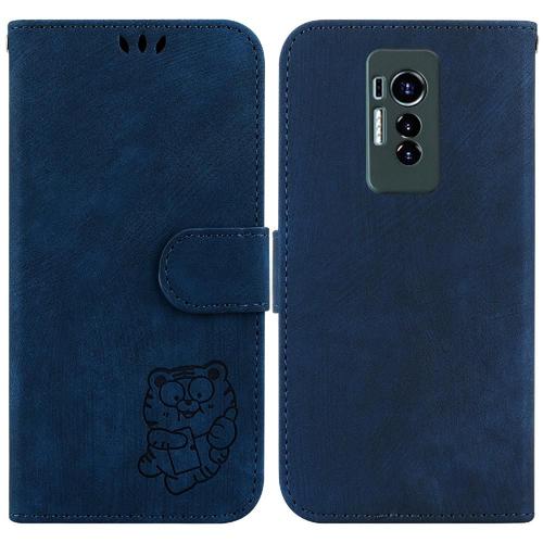 Étui Pour Tecno Phantom X Étui Portefeuille Housse De Support Flip Folio Tigre Mignon En Relief Carte De Poche - Bleu