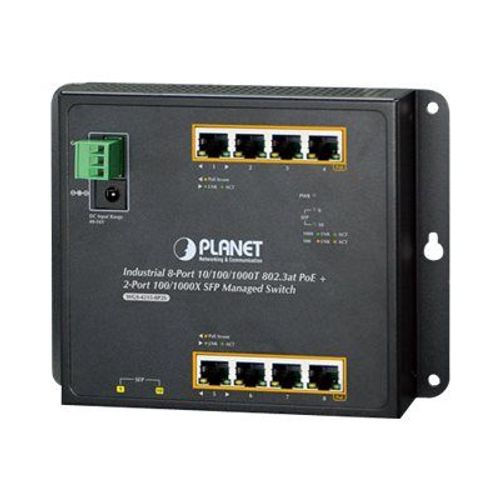 PLANET WGS-4215-8P2S - Commutateur - Géré - 8 x 10/100/1000 (PoE+) + 2 x SFP - Montage sur rail DIN, fixation murale - PoE+ (200 W) - Tension CC