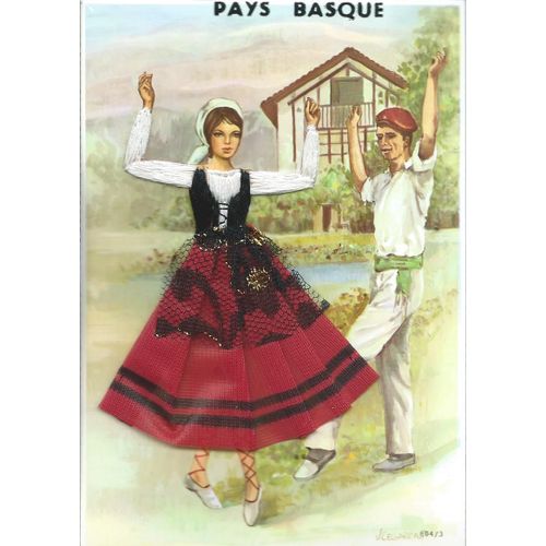 Carte Postale Moderne " Brodée " : Pays Basque ( Danseurs Homme & Femme À La Jupe Rouge & Noire ) / Les Éditions Thouand ( Biarrtiz )