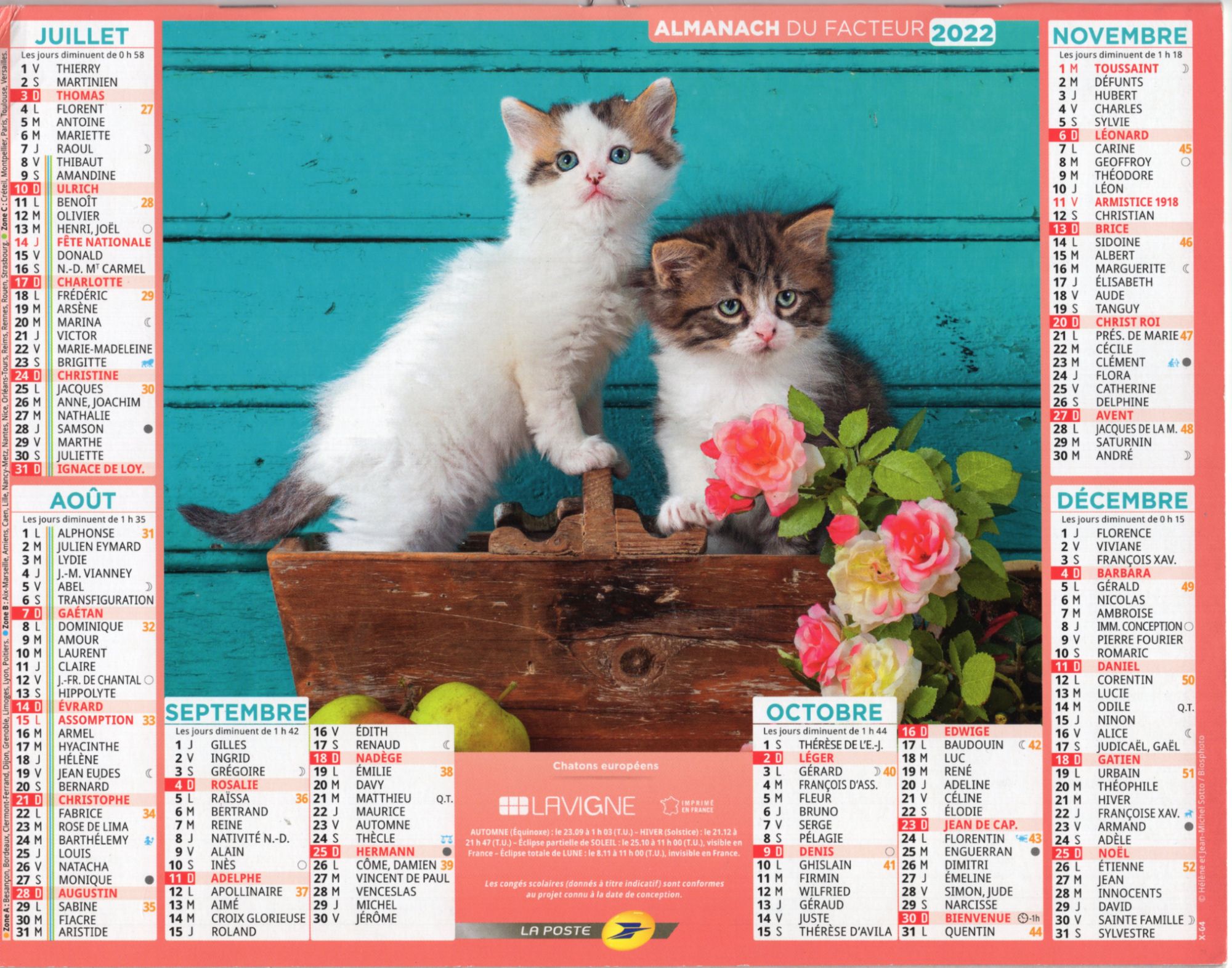 Calendrier Des Postes 2022, Almanach Du Facteur Chats