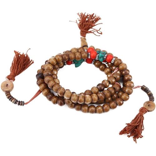 Bracelet Chapelet Tibétain, 108 Perles Naturelles Prière Bouddha Bouddhiste Bracelet Extensible, Perles À La Main Pour Prier Pour La Bonne Chance